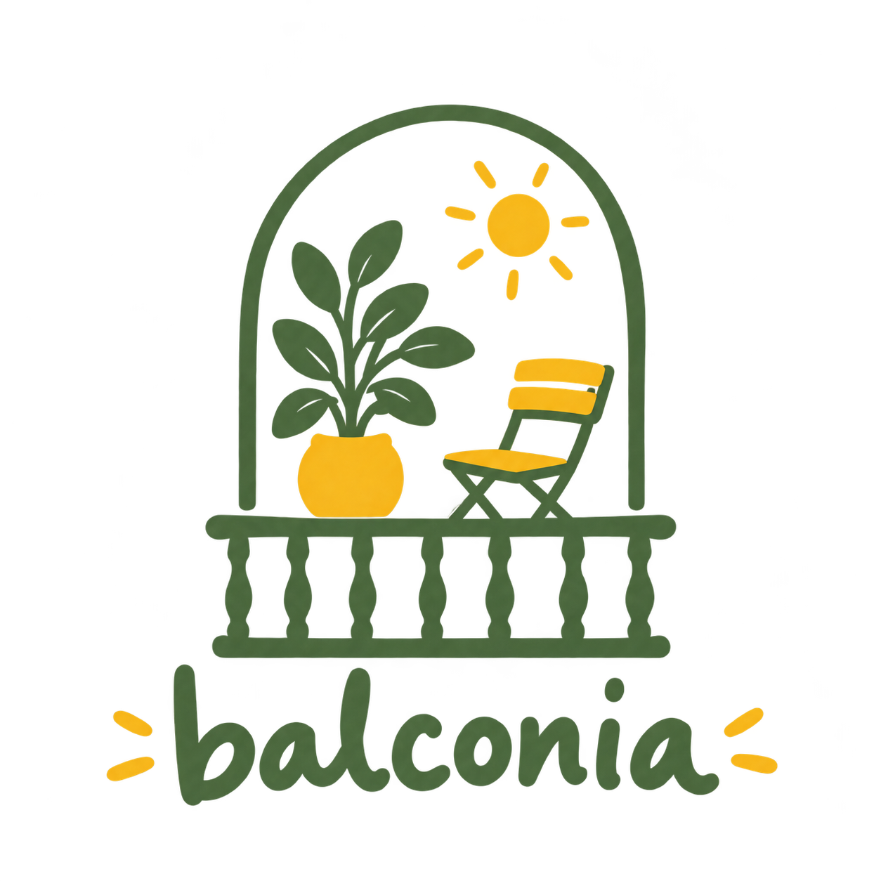 Balconia: a green balcony arch, plant and yellow chair