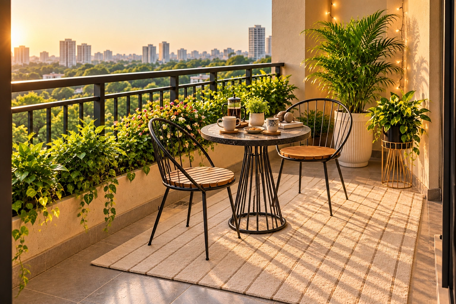 The same raw balcony transformed with the selected Chai Club style