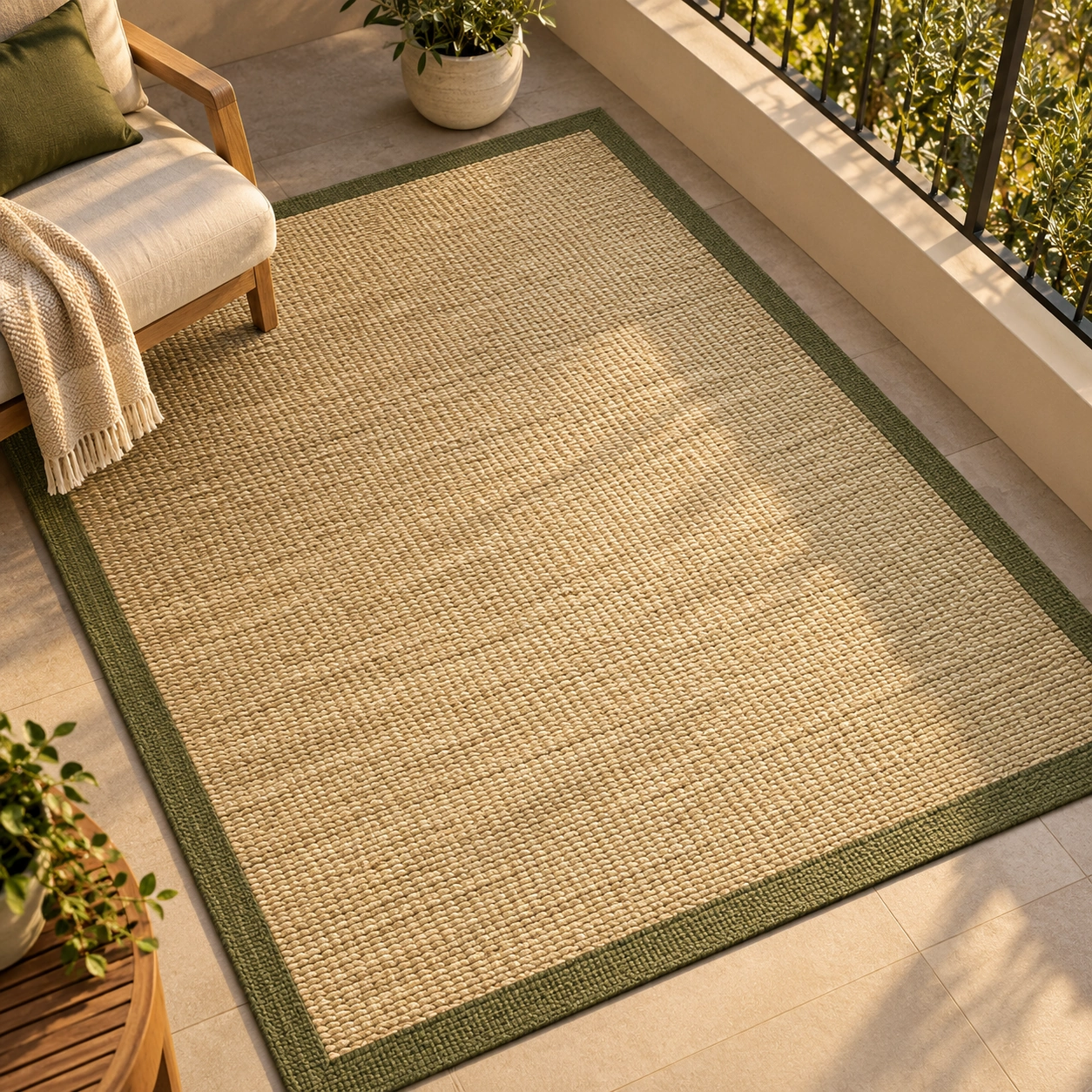 Style inspiration: textured beige woven balcony rug