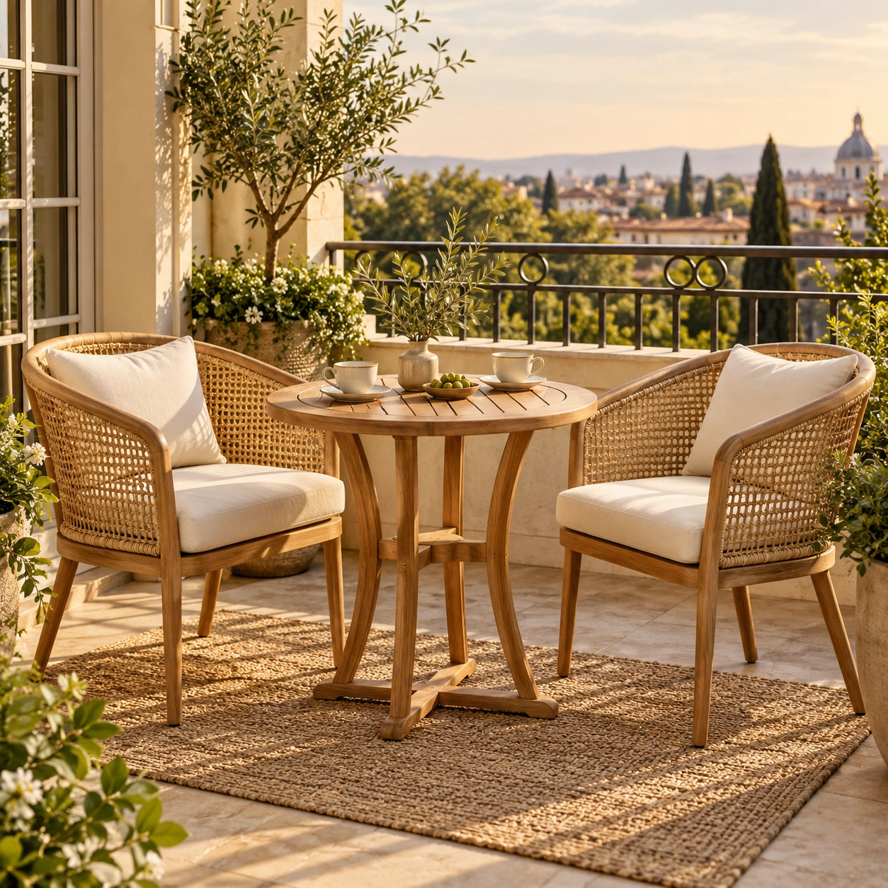 Style inspiration: wood table and two cane chairs