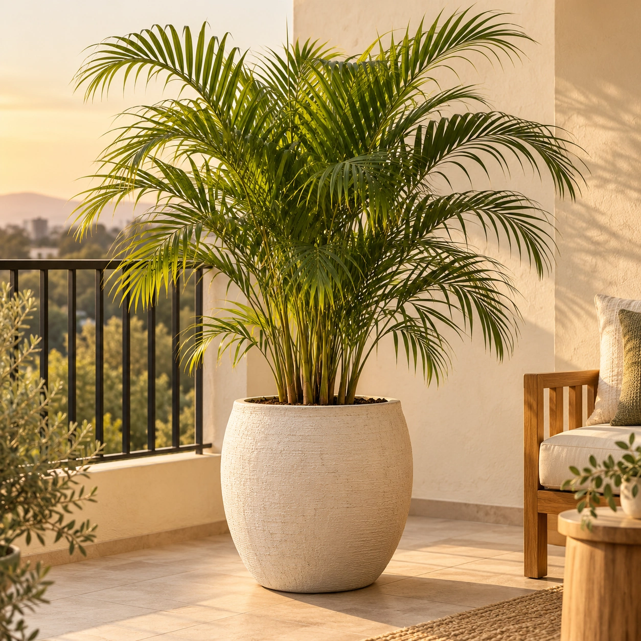 Style inspiration: lush green palm in a textured ivory pot